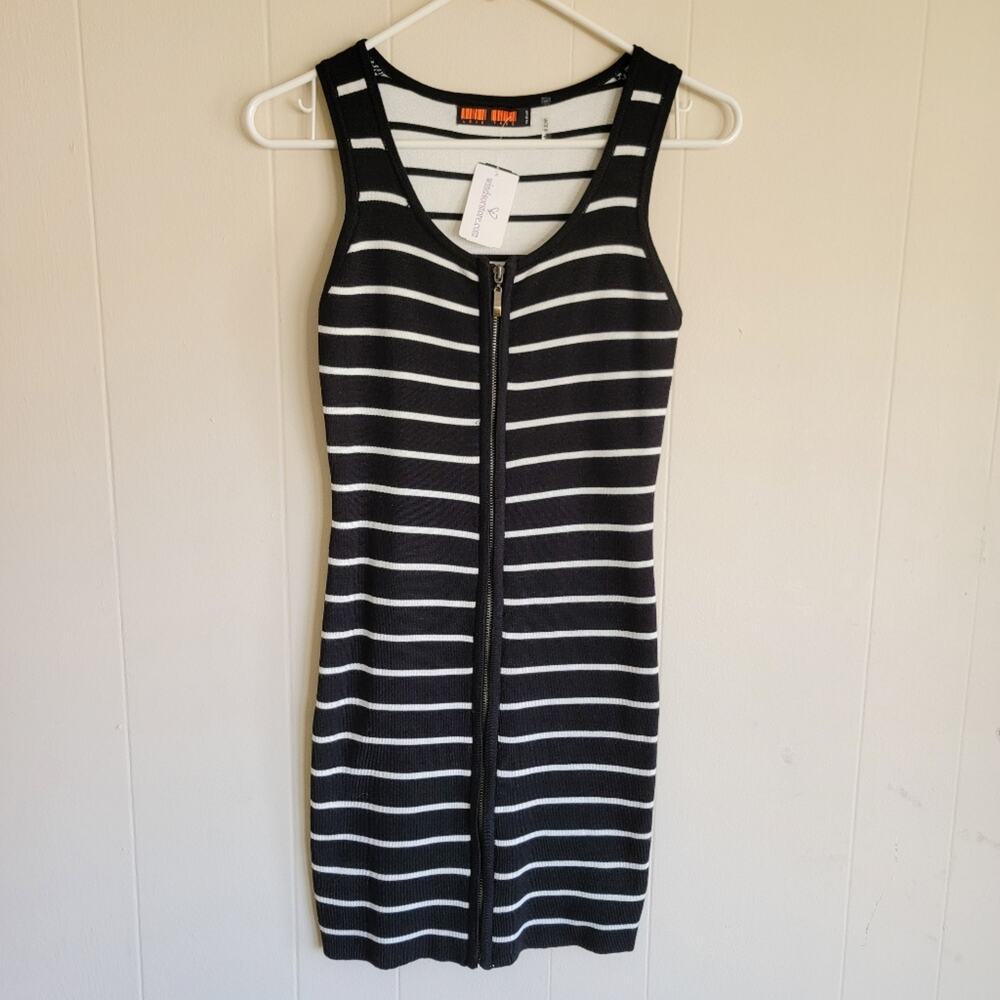 Windsor Love Tree Black and White Striped Bodycon Mini Dress